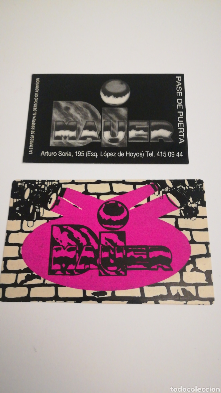Otros art&iacute;culos de coleccionismo en papel: DOS 2 ENTRADAS PASE INVITACI&Oacute;N DISCOTECA DI MAUER MADRID A&Ntilde;OS 90
