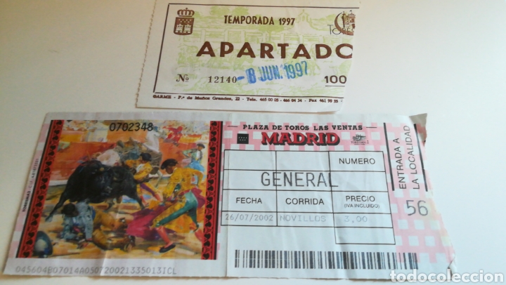 Otros art&iacute;culos de coleccionismo en papel: ENTRADA TOROS 26 JULIO 2002 Y APARTADO 9 JUNIO 1997