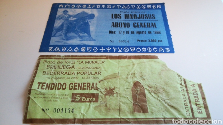 Otros art&iacute;culos de coleccionismo en papel: DOS 2 ENTRADAS TOROS LOS HINOJOSOS AGOSTO 1998 Y BECERRADA BRIHUEGA 2002 AGOSTO