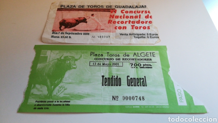 Otros art&iacute;culos de coleccionismo en papel: DOS 2 ENTRADAS TOROS RECORTADORES ALGETE 13 MAYO 2001 Y GUADALAJARA 7 SEPTIEMBRE 2002