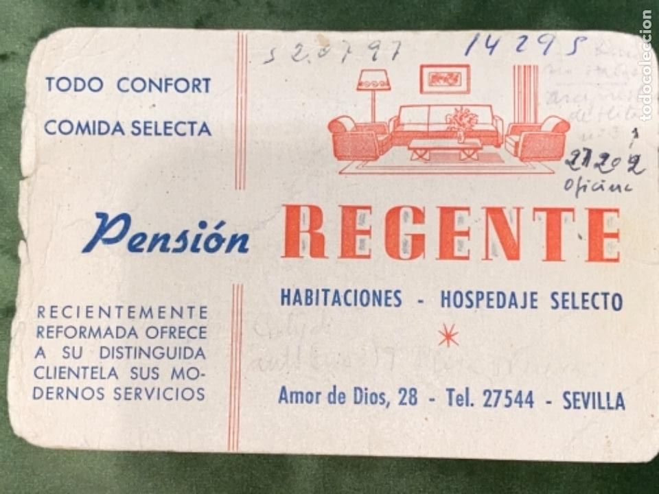 Otros art&iacute;culos de coleccionismo en papel: ANTIGUA TARJETA PUBLICIDAD PENSI&Oacute;N REGENTE SEVILLA