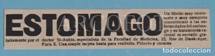 Otros Art&iacute;culos de Coleccionismo en Papel: 1925 - Anuncio publicitario de revista MUNDO GR&Aacute;FICO - EST&Oacute;MAGO - Dr. St-Aubin - VER FOTOS
