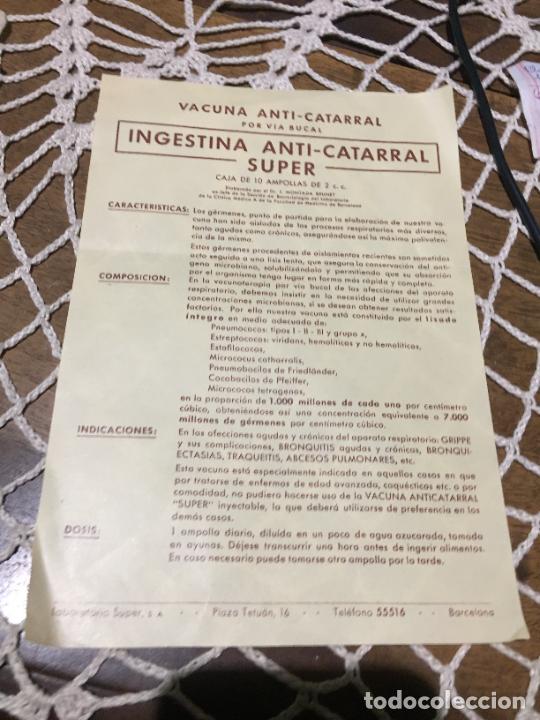 Paper Collecting Others: Antiguo prospecto / folleto de farmacia ingestina vacuna anti-catarral super a&ntilde;os 40