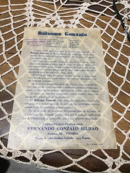 Collectionnisme Papier divers: Antiguo prospecto / folleto de farmacia B&aacute;lsamo Gonzalo Vitoria a&ntilde;os 40