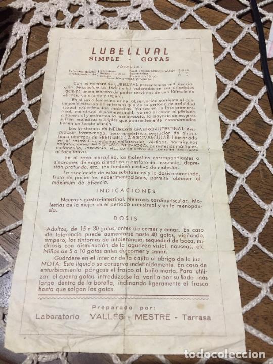 Collectionnisme Papier divers: Antiguo prospecto / folleto de farmacia Lubellval simple - gotas a&ntilde;os 40
