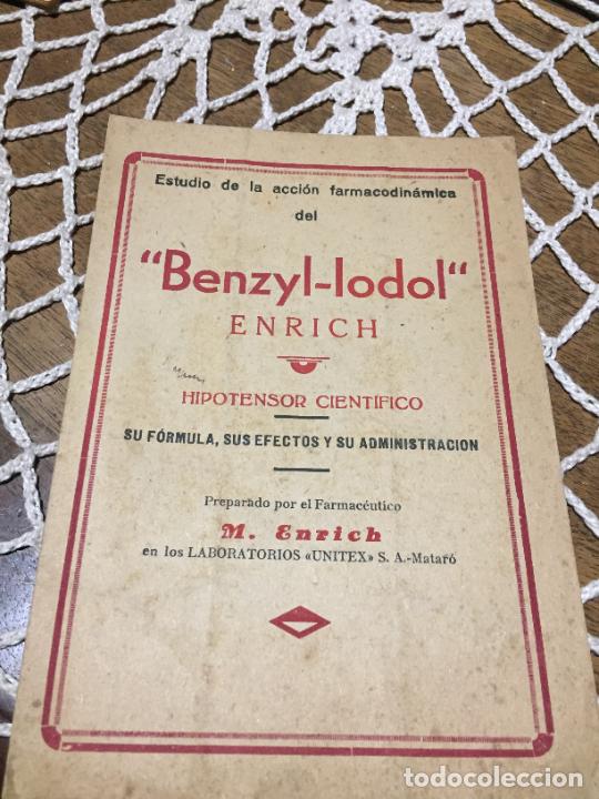 Collectionnisme Papier divers: Antiguo prospecto / folleto de farmacia Benzyl-lodol Enrich hipotensor cientifico a&ntilde;os 40