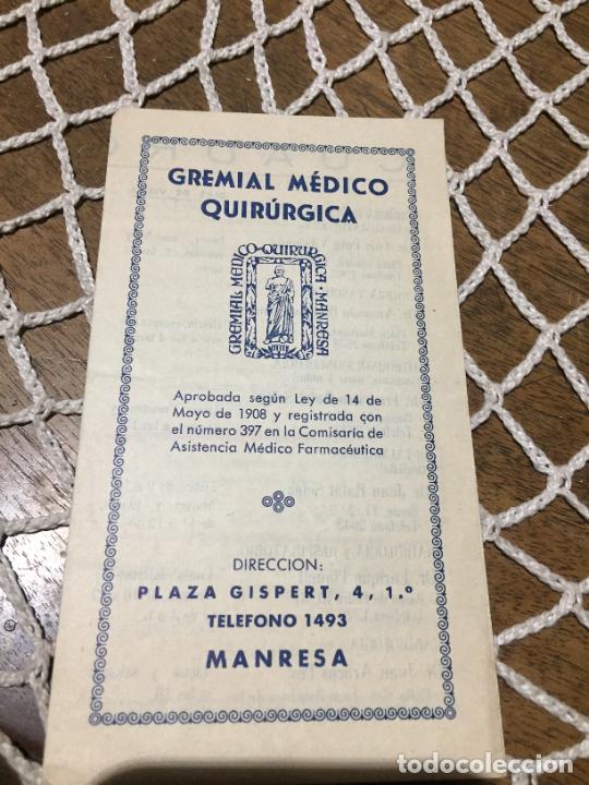 Collectionnisme Papier divers: Antiguo prospecto / folleto de farmacia gremial m&eacute;dico quir&uacute;rgico a&ntilde;o 1908 Manresa