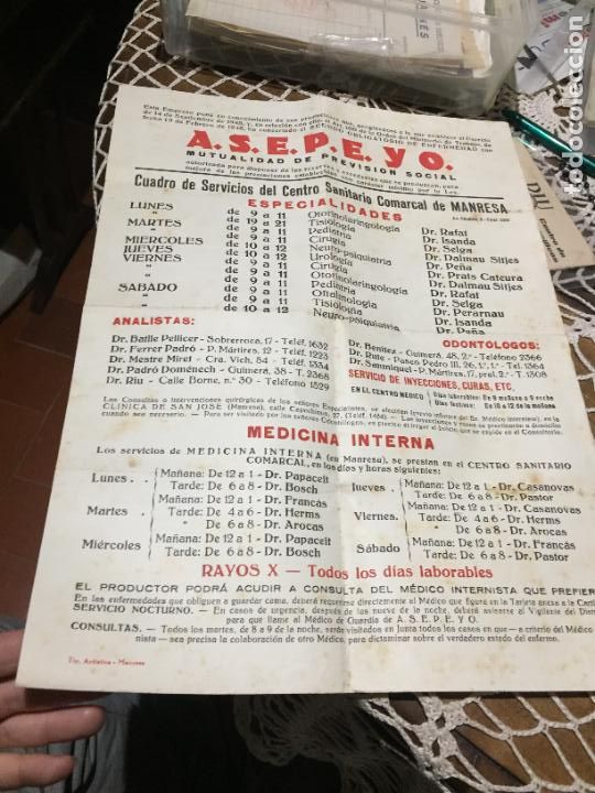 Otros Art&iacute;culos de Coleccionismo en Papel: Antiguo prospecto / folleto de farmacia Asepeyo mutualidad de prevision social a&ntilde;os 30-40 Manresa