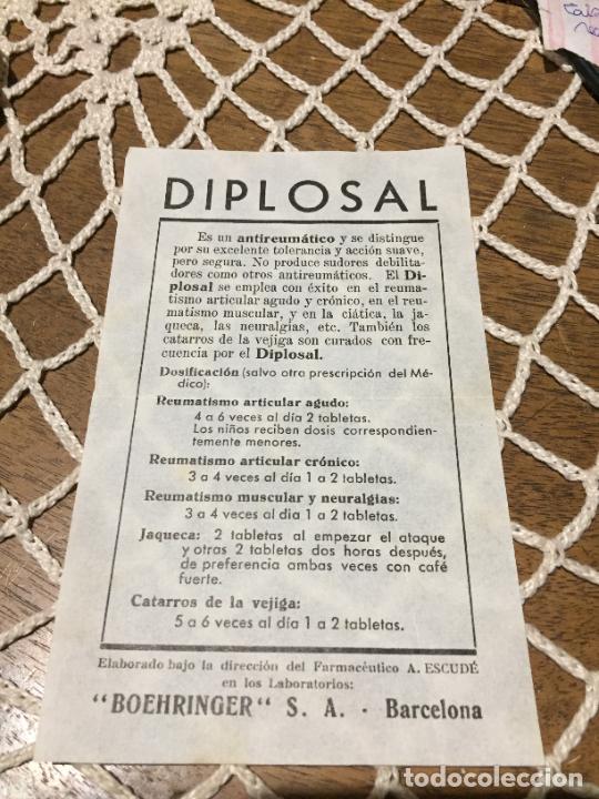 Outros artigos de papel: Antiguo prospecto / folleto de farmacia Diplosal por Boehringer S.A. a&ntilde;os 30-40