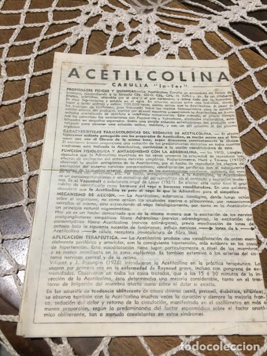 Collectionnisme Papier divers: Antiguo prospecto / folleto de farmacia Acetilcolina Carulla In-Ter a&ntilde;os 30-40