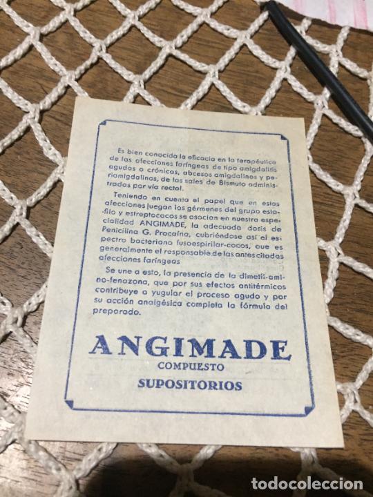 Outros artigos de papel: Antiguo prospecto / folleto de farmacia Angimade compuesto supositorios a&ntilde;os 30-40