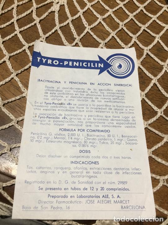 Otros Art&iacute;culos de Coleccionismo en Papel: Antiguo prospecto / folleto de farmacia Tyro - Penicilin laboratorios Ale S.A. a&ntilde;os 40-50