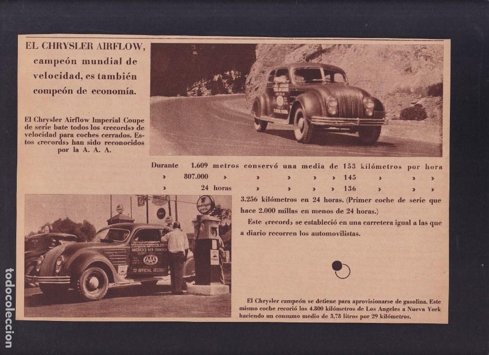 Otros Art&iacute;culos de Coleccionismo en Papel: CHRYSLER AIRFLOW / PUBLICIDAD - CRONICA EXTRAORDINARIO 1934