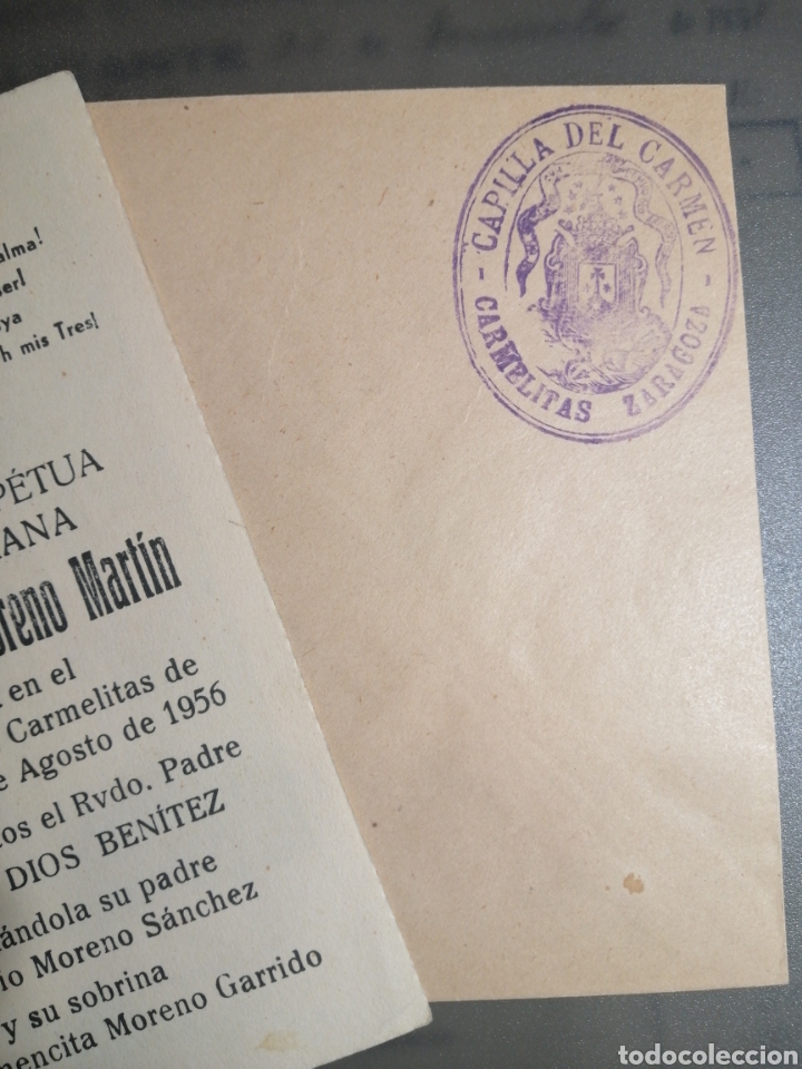 Otros art&iacute;culos de coleccionismo en papel: Carmelitas Orihuela y Zaragoza sobre y recordatorio 1956