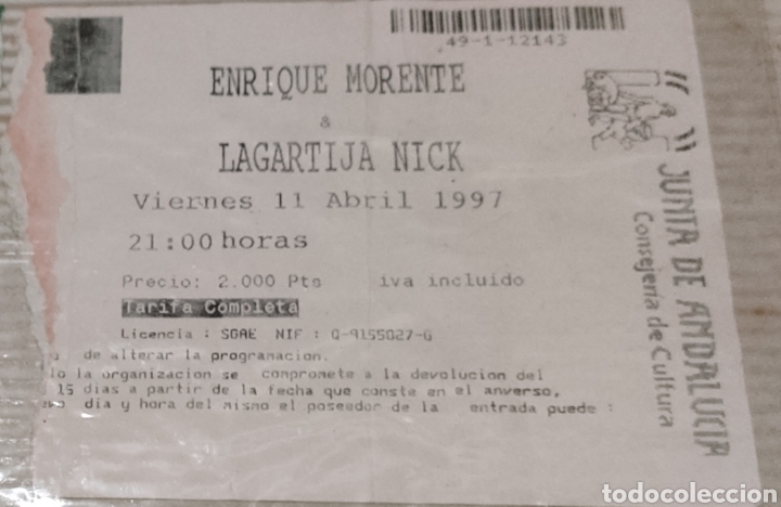 Otros Art&iacute;culos de Coleccionismo en Papel: Entrada concierto Enrique Morente y Lagartija Nick. 1997.