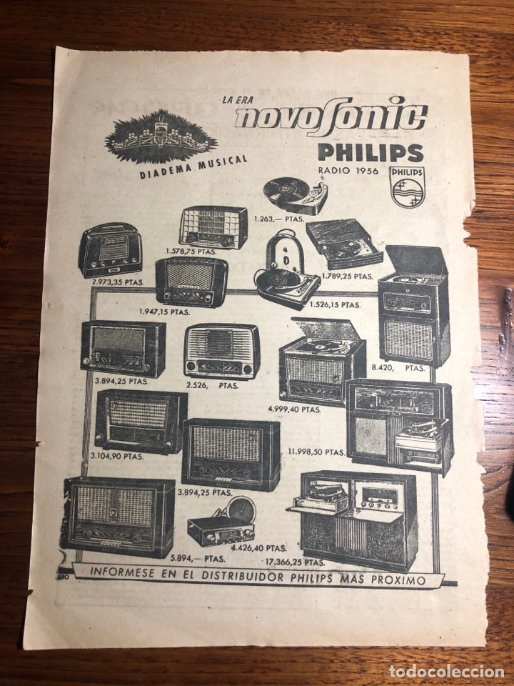 Otros art&iacute;culos de coleccionismo en papel: HOJA DE PUBLICIDAD RADIO PHILIPS 1956