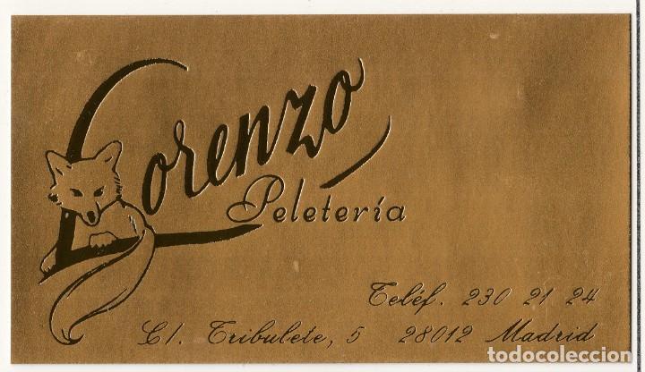 Otros art&iacute;culos de coleccionismo en papel: TARJETA DE VISITA COMERCIAL LORENZO PELETERIA CALLE TRIBULETE 5 MADRID