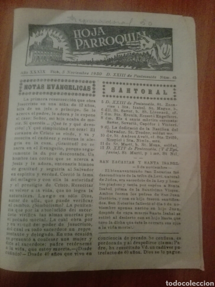 Otros art&iacute;culos de coleccionismo en papel: Hoja parroquial a&ntilde;o xxxix Vic 1950