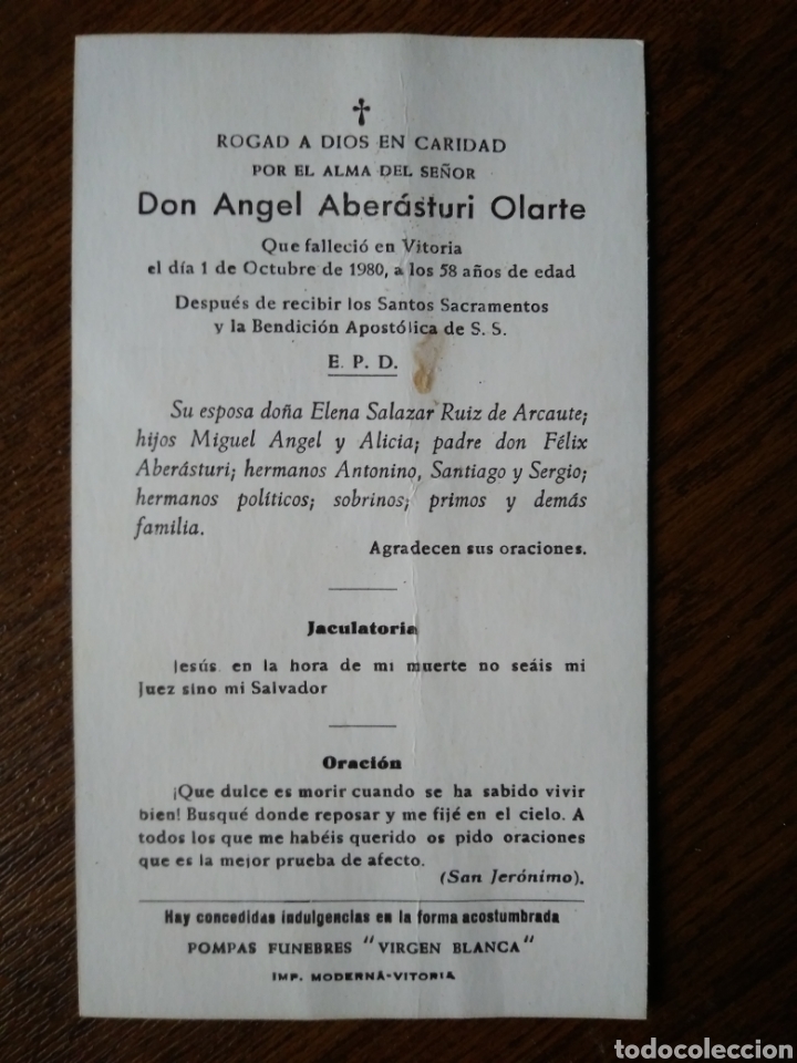 Otros Art&iacute;culos de Coleccionismo en Papel: Esquela obituario Vitoria