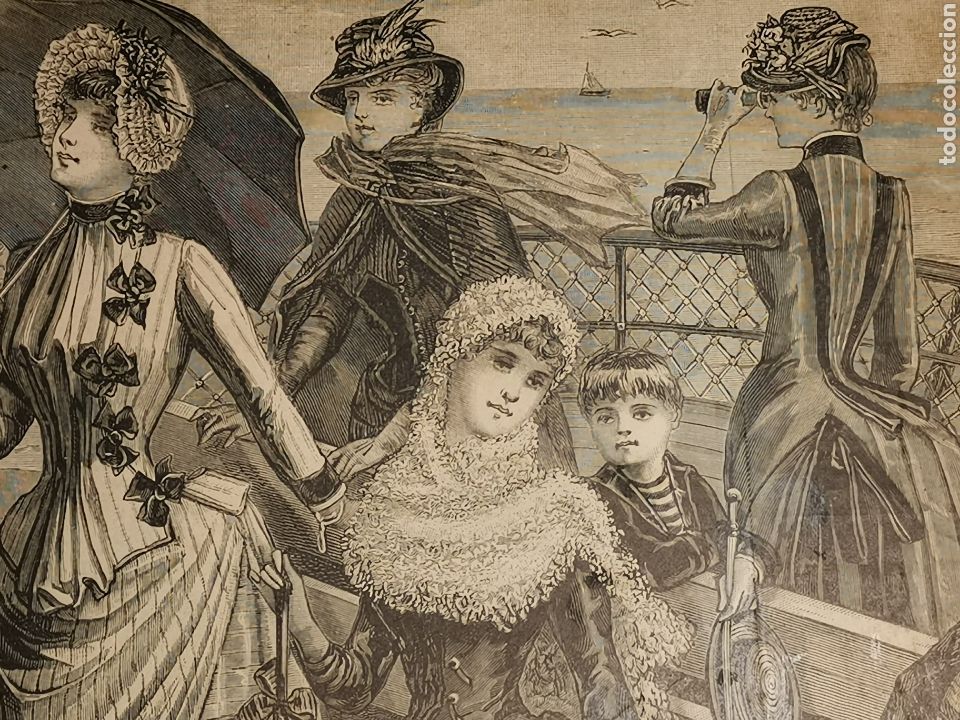 Otros Art&iacute;culos de Coleccionismo en Papel: Grabado impreso s.XIX Vestido de lana listada. Moda. Grabado de Morel. Antic fashion prints