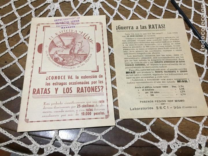 Otros Art&iacute;culos de Coleccionismo en Papel: Antiguo prospecto / folleto del raticida miau exterminador ratas y ratones a&ntilde;os 20-30