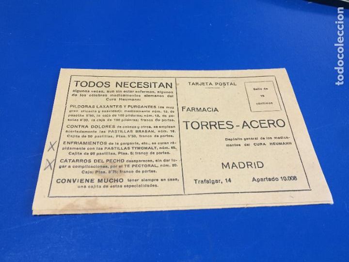 Sammelleidenschaft Andere Papierartikel: Antiguo gran folleto / propaganda tarjeta postal farmacia Torres - Acero Madrid a&ntilde;os 20-30