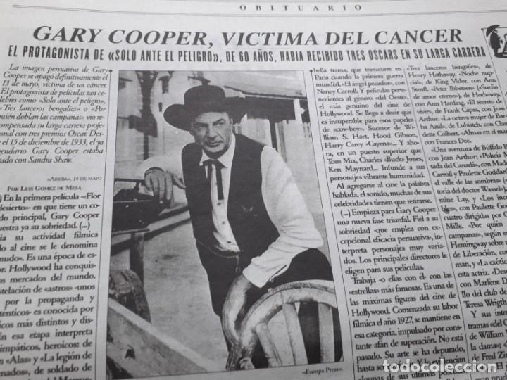 Otros Art&iacute;culos de Coleccionismo en Papel: MUERE GARY COOPER. RECORTE DE &acute;DIARIO DEL SIGLO XX&acute;, 1961
