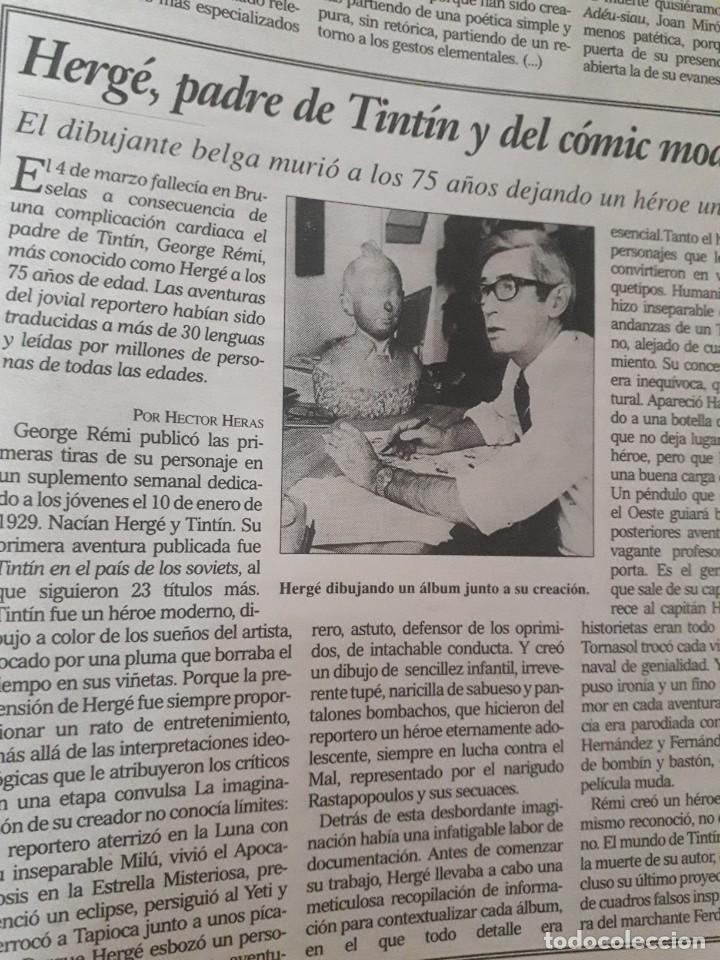 Otros art&iacute;culos de coleccionismo en papel: MUERE HERG&Eacute;, EL CREADOR DEL COMIC TINTIN. RECORTE &acute;DIARIO DEL SIGLO XX&acute;,1983