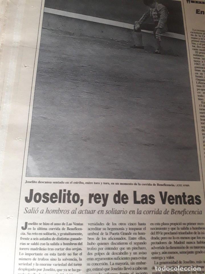 Otros Art&iacute;culos de Coleccionismo en Papel: JOSELITO, REY EN LA PLAZA DE TOROS DE LAS VENTAS. RECORTE &acute;DIARIO DEL SIGLO XX&acute;,1993