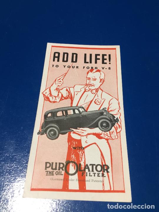 Sammelleidenschaft Andere Papierartikel: Antiguo folleto / propaganda Add life Ford V-8 Purolatorthe oil filter filtro de aceita a&ntilde;o 1934