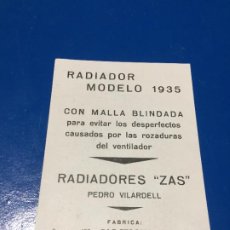 Otros Artículos de Coleccionismo en Papel: ANTIGUO FOLLETO / PROPAGANDA RADIADOR MODELO RADIADORES ZAS PEDRO VILARDELL AÑO 1935