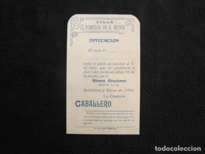 Outros artigos de papel: BARCELONA-COLLA ROMERIA DE SANT MEDIR-ATENEO GRACIENSE-INVITACION A&Ntilde;O 1904-VER FOTOS-(78.623)