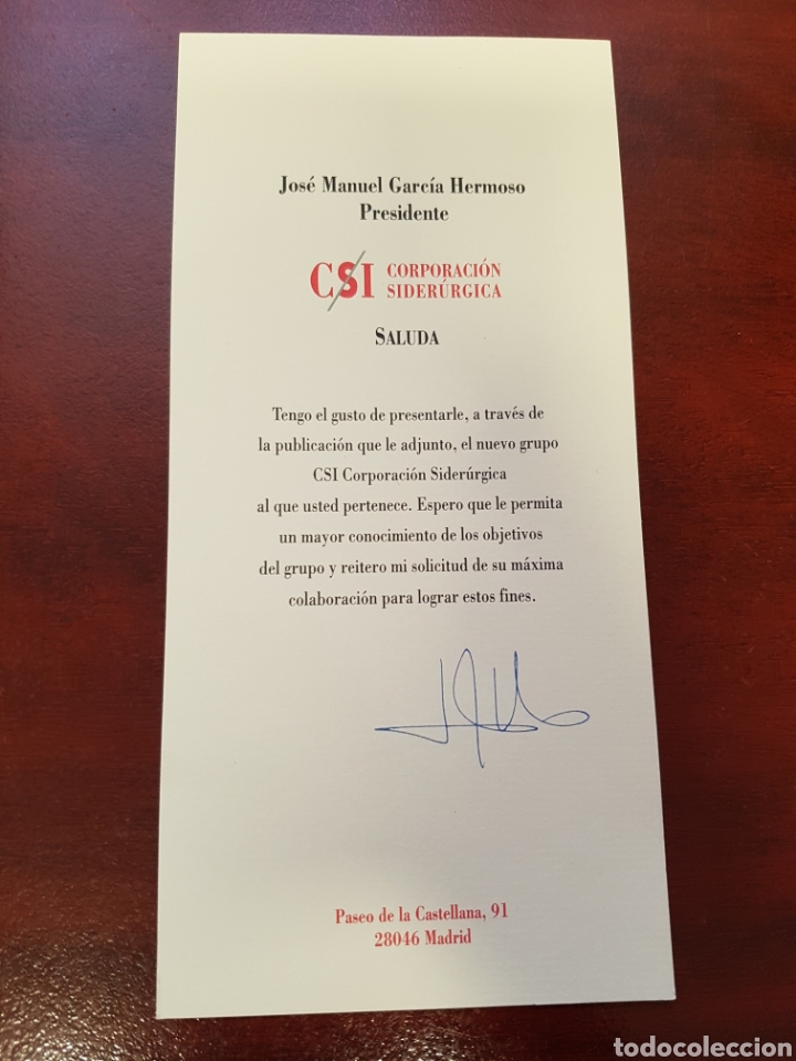 Otros art&iacute;culos de coleccionismo en papel: INVITACI&Oacute;N CSI CORPORACI&Oacute;N SIDER&Uacute;RGICA JOSE MANUEL GARC&Iacute;A HERMOSO