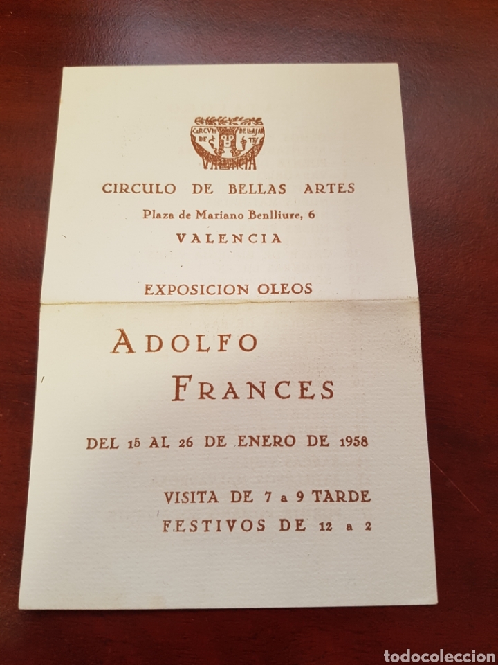 Otros art&iacute;culos de coleccionismo en papel: CIRCULO DE BELLAS ARTES VALENCIA ADOLFO FRANCES 1958
