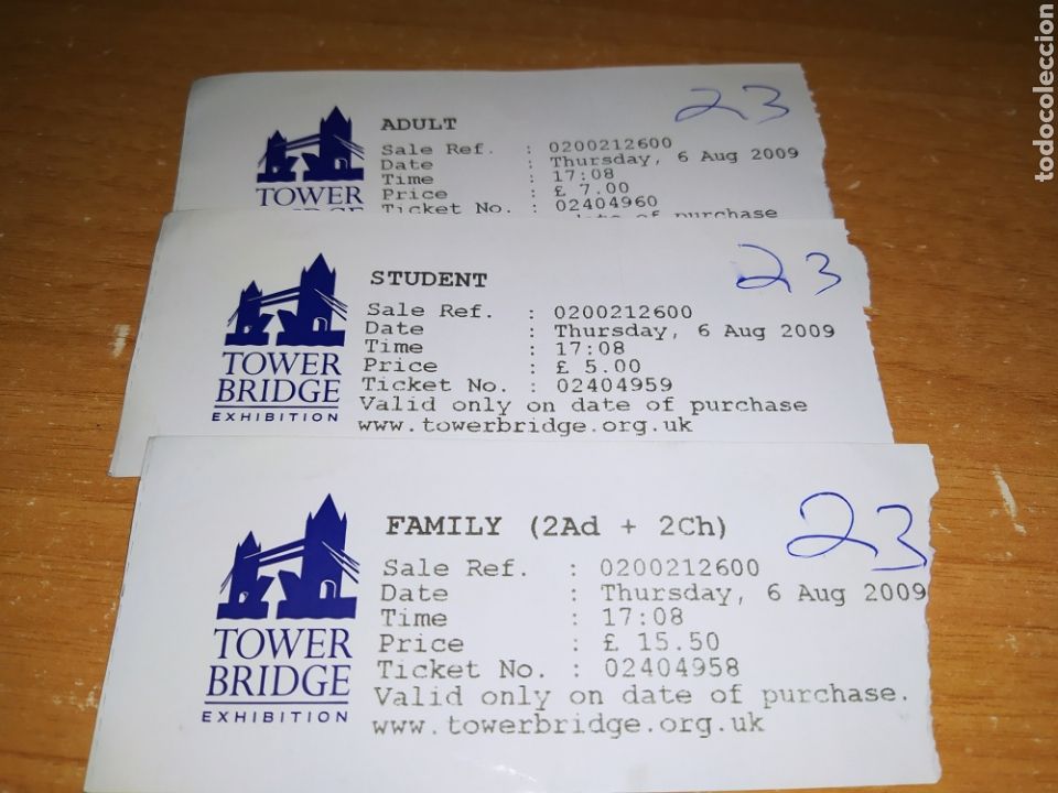 Collectionnisme Papier divers: Lote 3 entradas usadas a&ntilde;o 2009.Tower Bridge. Londres.