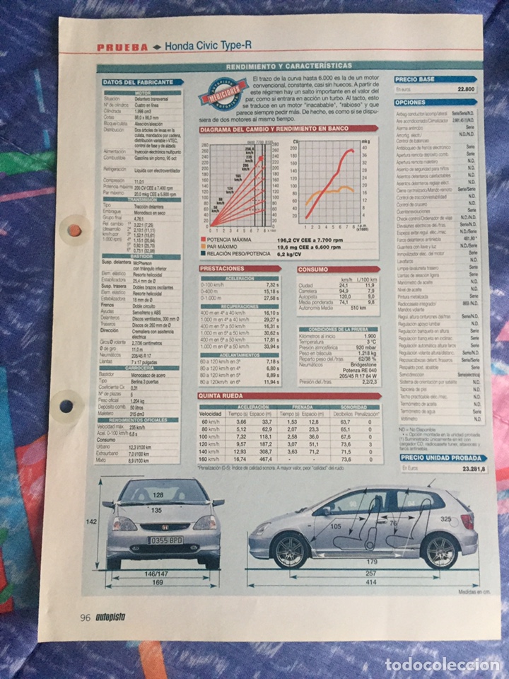 Otros art&iacute;culos de coleccionismo en papel: Ficha t&eacute;cnica honda civic type - R