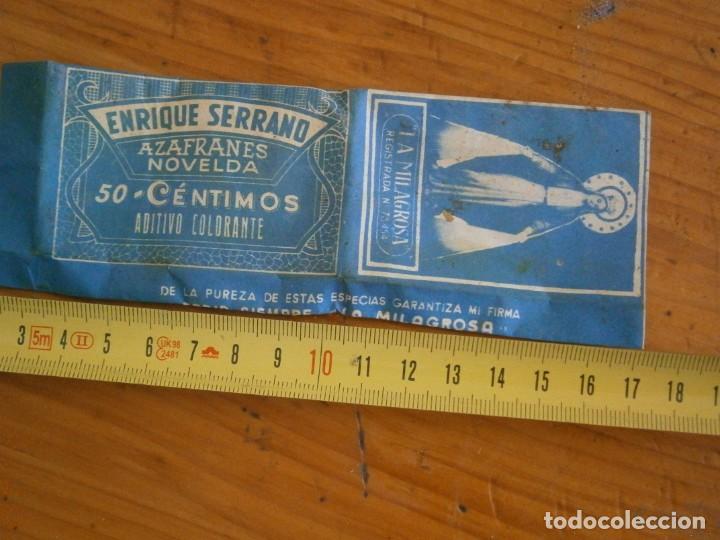Outros artigos de papel: PEQUE&Ntilde;O SOBRE DE ESPECIA, ENRIQUE SERRANO, AZAFRANES NOVELDA &rdquo;LA MILAGROSA&rdquo; (CON EL CONTENIDO AUN)