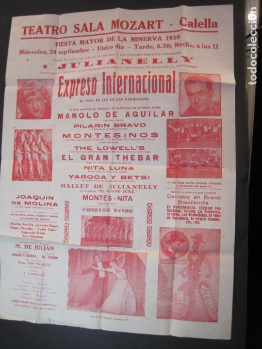 Otros Art&iacute;culos de Coleccionismo en Papel: CALELLA-TEATRO SALA MOZART-FIESTA MAYOR MINERVA 1958-CARTEL PUBLICIDAD-VER FOTOS-(79.712)