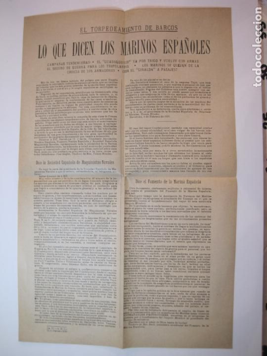 Paper Collecting Others: EL TORPEDEAMIENTO DE BARCOS-MARINOS ESPA&Ntilde;OLES-12 FEBRERO 1918-OCTAVILLA-VER FOTOS-(K-2307)
