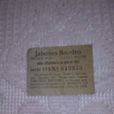 Otros Artículos de Coleccionismo en Papel: PAPELETA DE JABONES BECEIRO DE FERROL PARA SORTEO . 1953