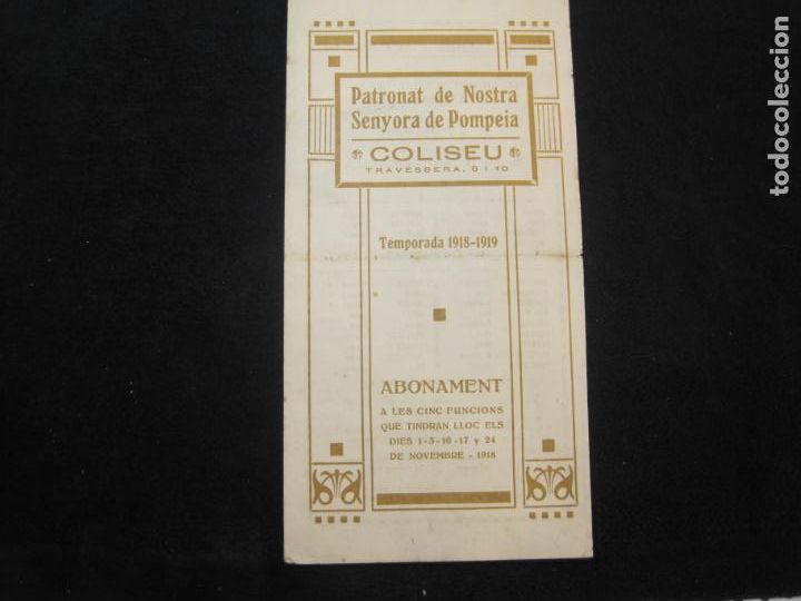 Otros art&iacute;culos de coleccionismo en papel: PATRONAT DE NOSTRA SENYORA DE POMPEIA-COLISEU-TEMPORADA 1918 1919-PROGRAMA-VER FOTOS-(K-2376)