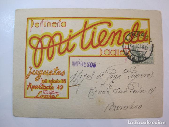 Collectionnisme Papier divers: JAEN-LINARES-PERFUMERIA MI TIENDA-TARJETA PUBLICIDAD ANTIGUA-VER FOTOS-(K-2446)