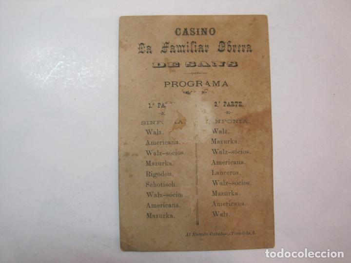 Collectionnisme Papier divers: BARCELONA-CASINO LA FAMILIA OBRERA DE SANS-PROGRAMA-A&Ntilde;O ALREDEDOR 1885-VER FOTOS-(80.018)