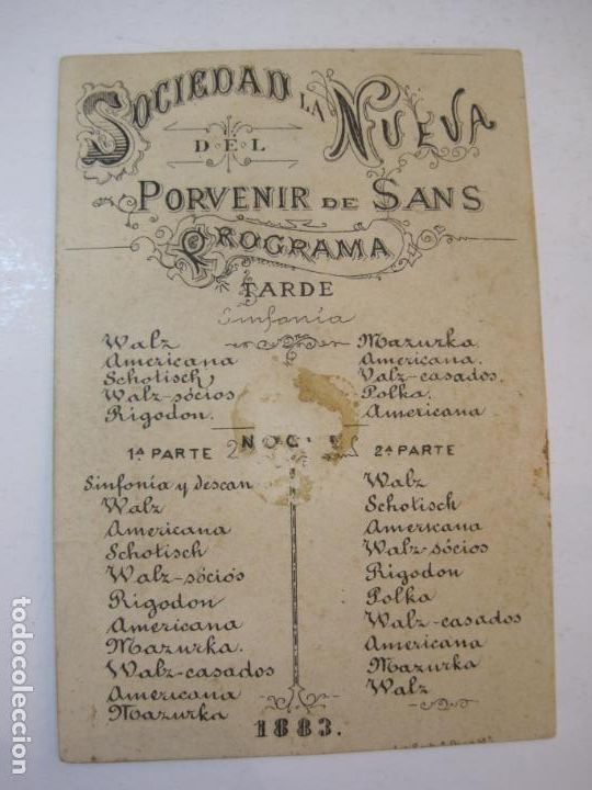 Collectionnisme Papier divers: BARCELONA-SOCIEDAD LA NUEVA DEL PORVENIR DE SANS-PROGRAMA-A&Ntilde;O 1883-VER FOTOS-(80.019)