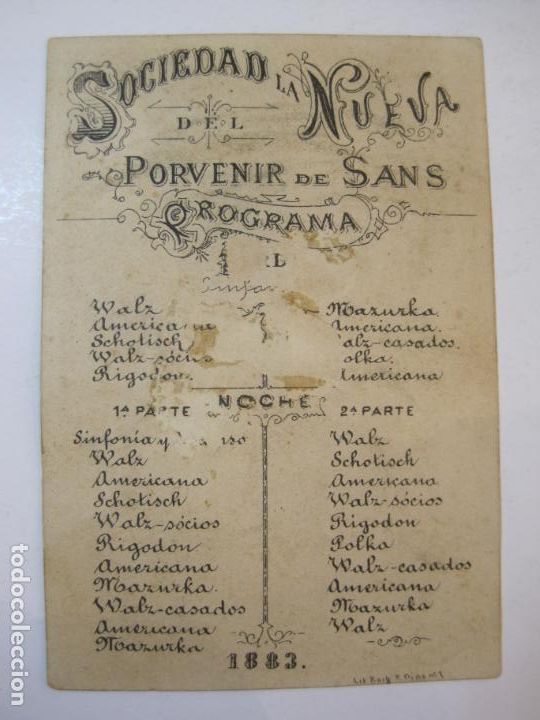 Collectionnisme Papier divers: BARCELONA-SOCIEDAD LA NUEVA DEL PORVENIR DE SANS-PROGRAMA-A&Ntilde;O 1883-VER FOTOS-(80.020)