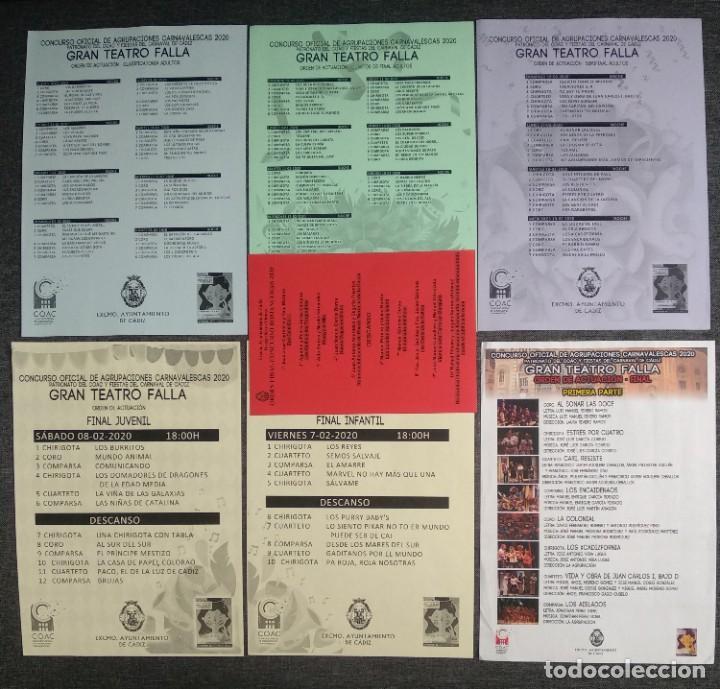 Otros Art&iacute;culos de Coleccionismo en Papel: Lote ORDEN DE ACTUACI&Oacute;N / COAC 2020 completo: CLASIFICATORIA-CUARTOS-SEMIFIN-FINALES carnaval Cadiz