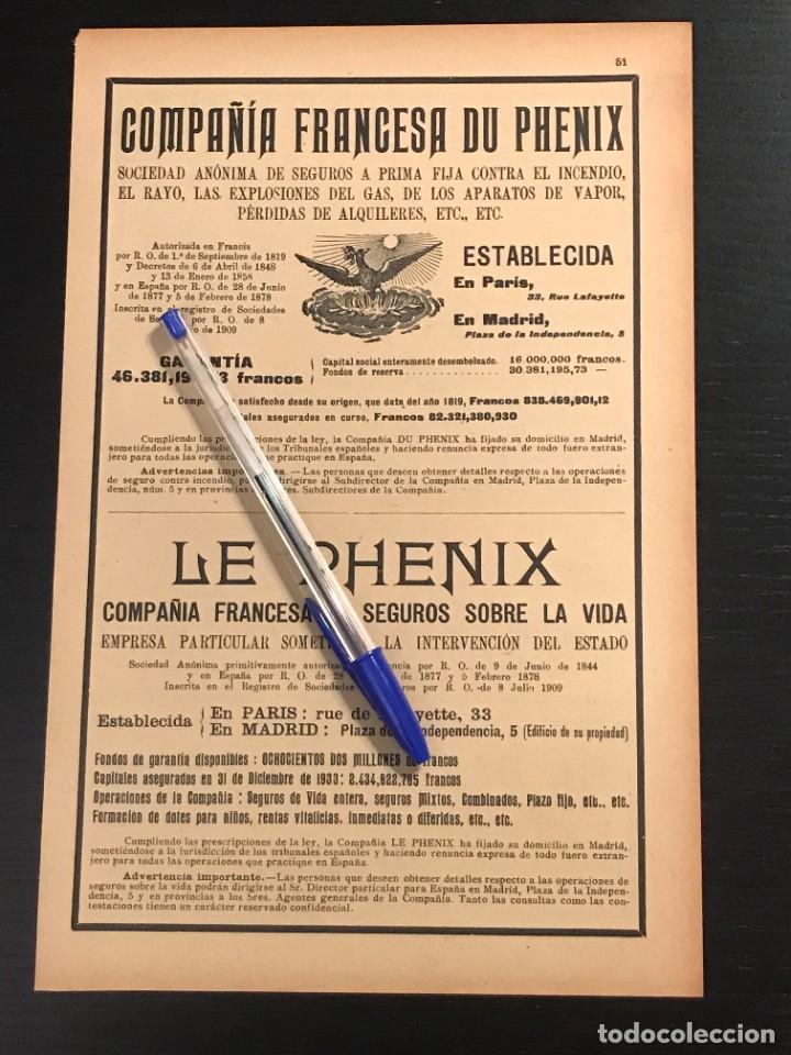 Otros Art&iacute;culos de Coleccionismo en Papel: SEGUROS LE PHENIX UNION Y LE FENIX SEGURO ASSEGURADORA - RECORTE PRENSA REVISTA ANUNCIO PUBLICIDAD