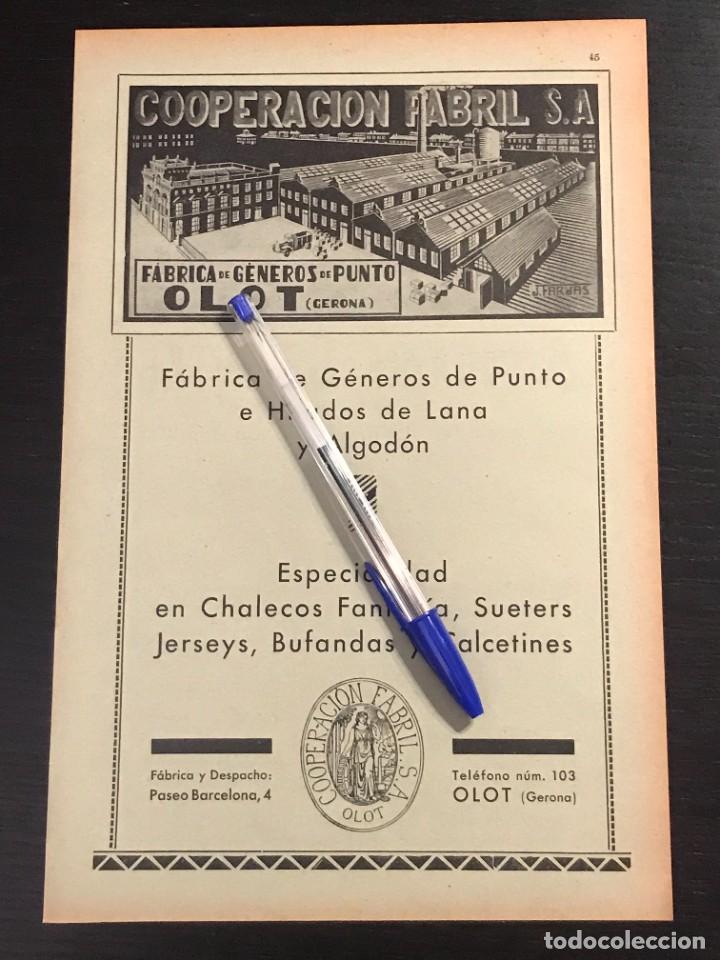 Otros Art&iacute;culos de Coleccionismo en Papel: COOPERACION FABRIL SA OLOT FABRICA GENEROS PUNTO TEXTIL - RECORTE PRENSA REVISTA ANUNCIO PUBLICIDAD