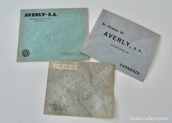 Otros Art&iacute;culos de Coleccionismo en Papel: Lote de 3 Sobres de la Fundici&oacute;n Averly S.A. Director y Correspondencia por Avi&oacute;n. Zaragoza. Nuevos