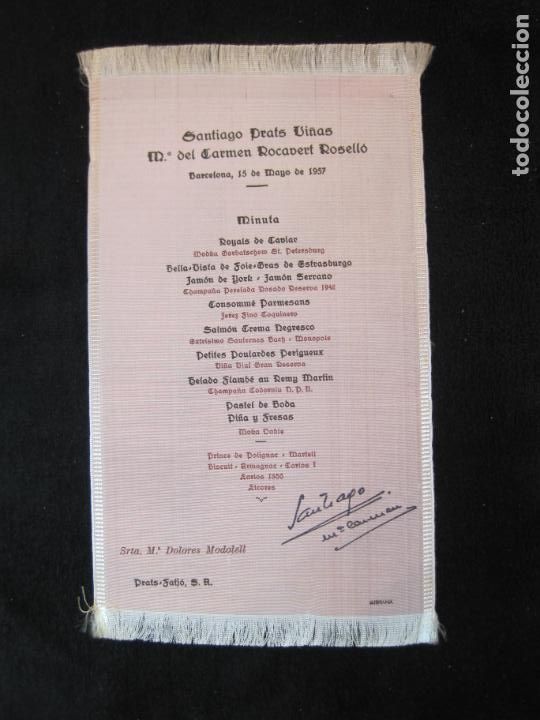 Otros art&iacute;culos de coleccionismo en papel: BARCELONA-MAYO 1957-BODA-MINUTA MENU ANTIGUO DE TELA-VER FOTOS-(K-2677)